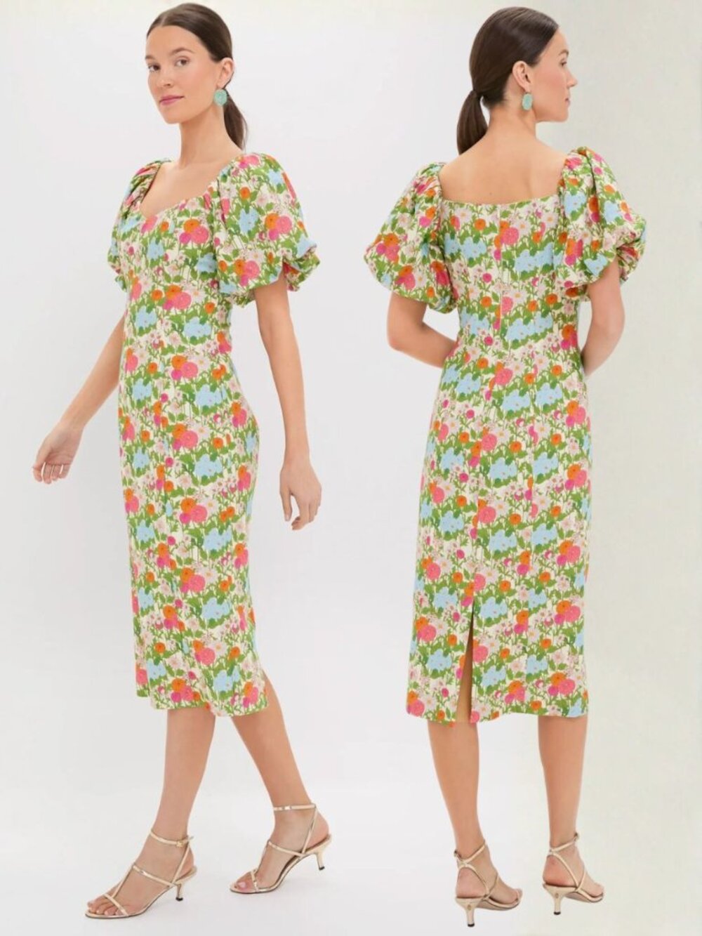 NWT Hyacinth House Sallie Midi Dress Small Green Multi Begonia Floral Linen